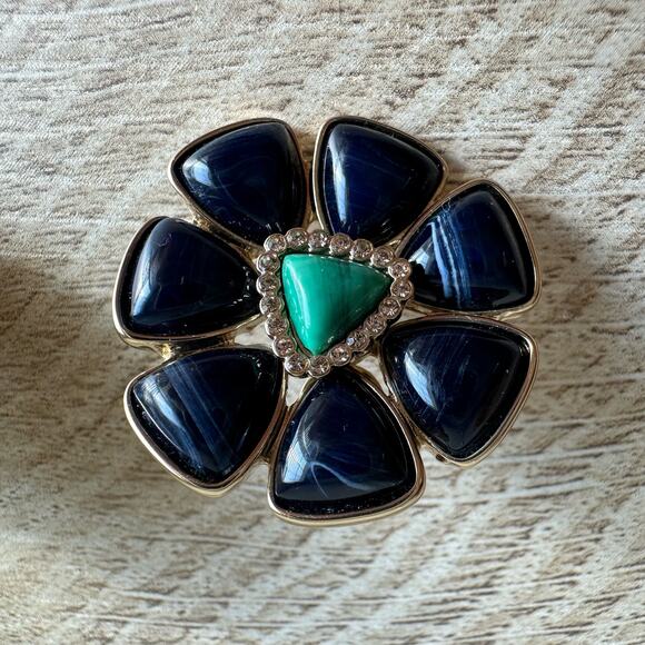 Banana Republic Floral Navy Turquoise Gold Tone Statement Earring - Picture 4 of 6